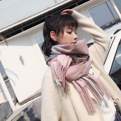 Cashmere scarf female autumn winter Korean version of students knitted shawl long British soft check warm collar
