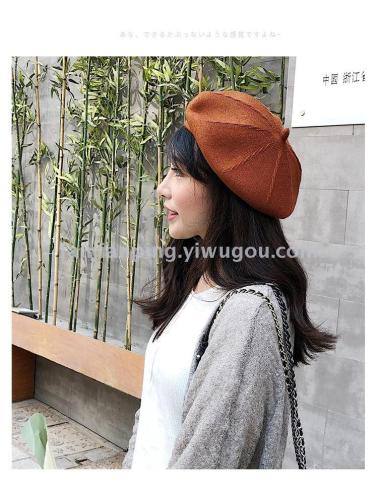 pumpkin hat children autumn and winter thickened double cashmere beret casual warm knitted wool all-match painter hat