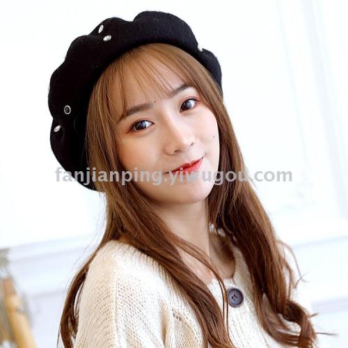 Autumn and Winter Beret Women‘s Korean Autumn and Winter Woolen pumpkin Hat Warm Bud Confinement Hat 