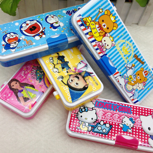 plastic double-layer pencil case soft plastic case multifunctional learning stationery box