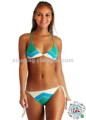 bikini foreign trade european and american new sexy color matching triangle women‘s split swimsuit nylon quality factory direct sales