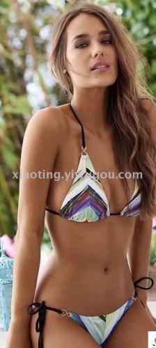 Your Kini Foreign Trade New Sexy Fashion Triangle Bag Printing Split Swimsuit Nylon Quality Factory Direct Sales 