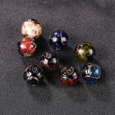 12mm日式金沙两头黑琉璃珠 diy手链发簪毛衣链饰品配件批发