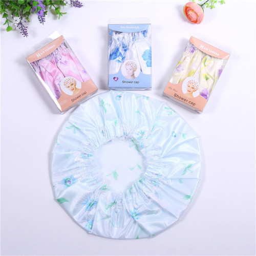 factory direct sale hot sale satin cloth lace shower cap boxed home essential bath supplies comfortable hair care cover