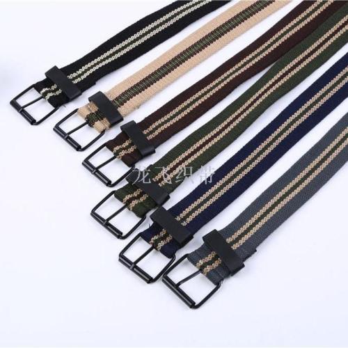 New Fashion Stripe Multi-Color Woven Leather Belt Factory Direct Canvas Belt Pin Buckle Belt