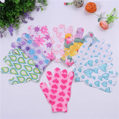 factory direct sales hot sale printed five-finger gloves household bath products bath towel rub back brush wholesale