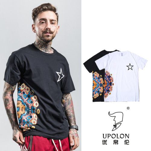 upolon men‘s clothing european and american short-sleeved cotton t-shirt new fashion brand totem men‘s t-shirt men‘s star print t-shirt