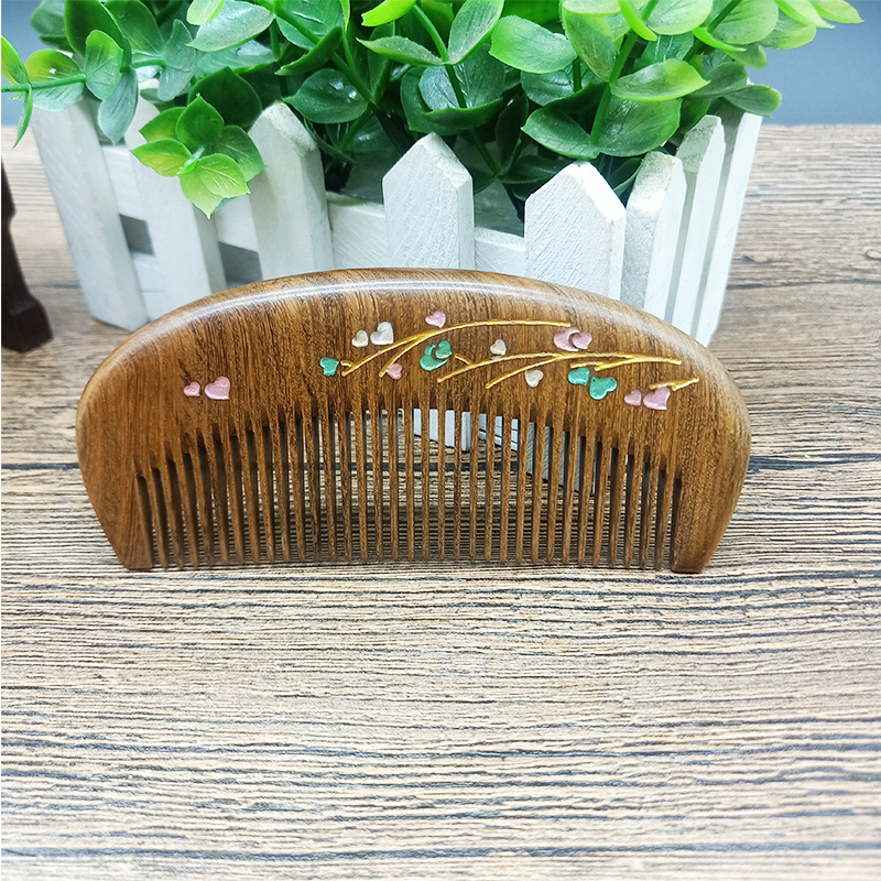 黑金檀烫金木质防静电按摩木梳 防脱发头梳 加厚整料定制木梳