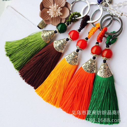 diy jewelry accessories bag hanging keychain special alloy metal cap colorful beads tassel tassel tassel pendant ornaments