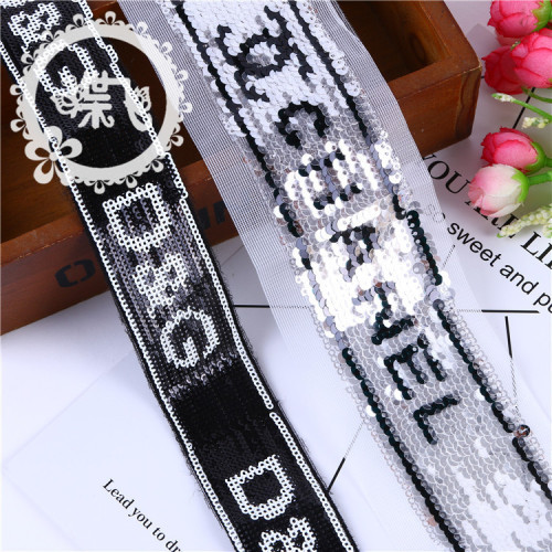 Turning Piece Embroidery Sequin Lace Classic Style Series 3mm Alphabet Sequins Embroidery Bar Code Lace Accessories in Stock