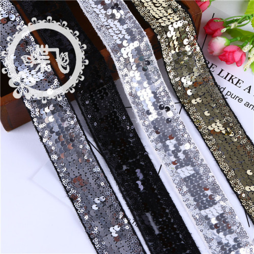 Stacked Sequin Embroider Bar Code Hollow out Voile Decorative Lace Clothing Pants Full Sequined Embroidery Lace in Stock