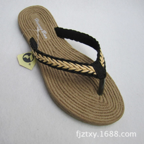 manufacturers supply summer new straw mat woven women‘s flip flops casual slippers