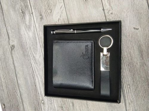Wallet + Metal Pen + Keychain