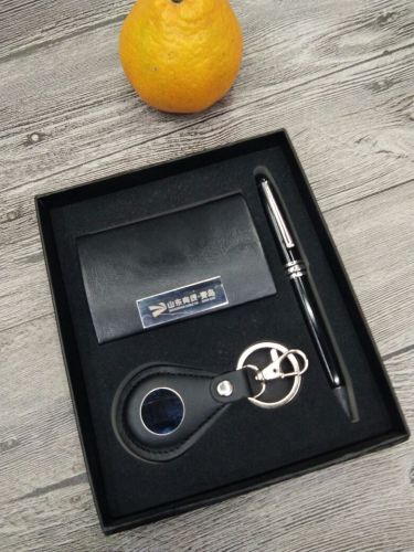business card case + metal ballpoint pen + keychain