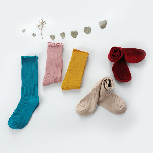 Baby Socks Spring， Autumn and Winter Pure Color Cotton Socks Loose Mouth Wooden Ear Boneless Non-Slip Newborn Baby Socks