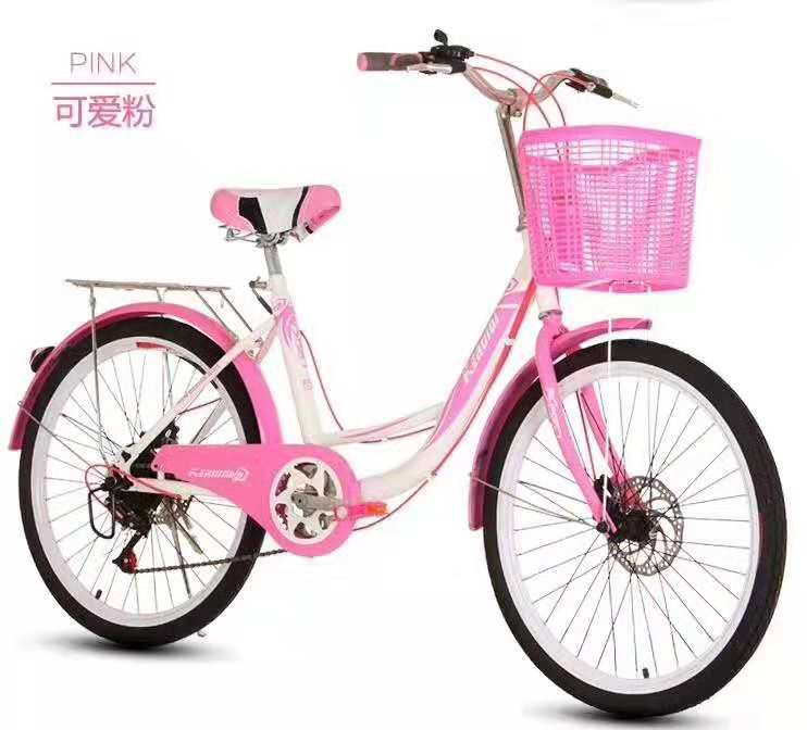 pink bike with basket womens