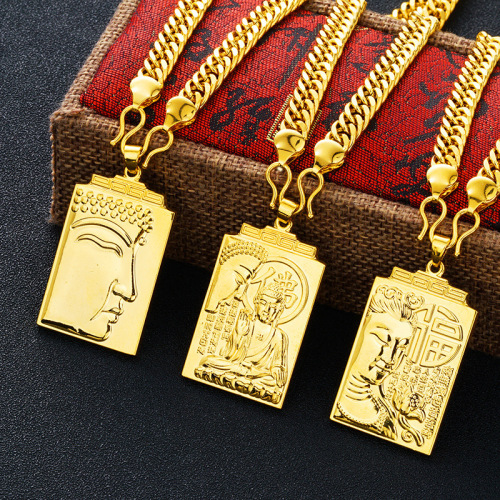 Vietnam Placer Gold Domineering Men‘s Guanyin Square Plate Maitreya Buddha Gold-Plated Necklace Pendant Factory Direct Sales