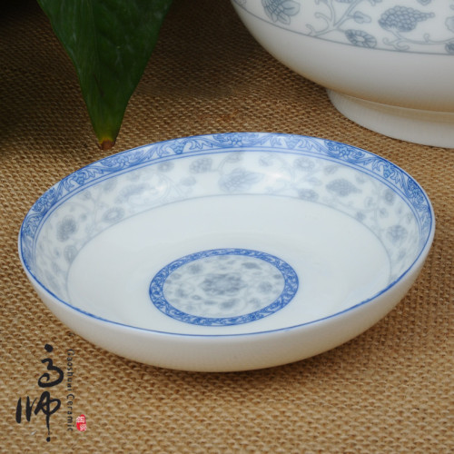 wholesale daily supplies gift ceramic gift round cyan pattern bone china small dish factory direct sales