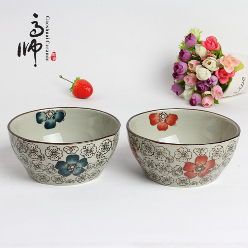 5-Inch Square Bowl European-Style Ceramic Bowl Tableware Hand-Painted round Red and Blue Rich Wholesale and Spot Supply