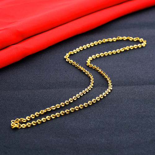 No Fading for a Long Time O-Shaped Water Wave Chain 3D Hard Pure Gold Gold Plated European Coins Gold Plated Sand Gold Single Necklace