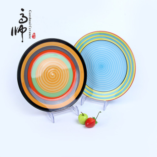10.5-Inch Flat Plate Health Preservation Ceramic Stripe Rainbow Flat Plate Korean Ceramic Products Factory Direct Supermarket Supply