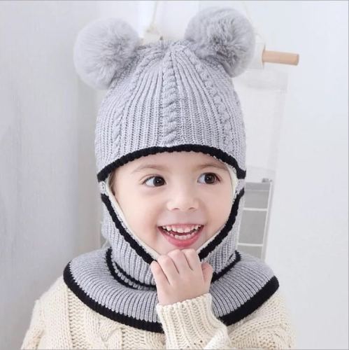 girls‘ hat autumn and winter 2-3-5 years old windproof integrated wool hat warm children baby boy hat