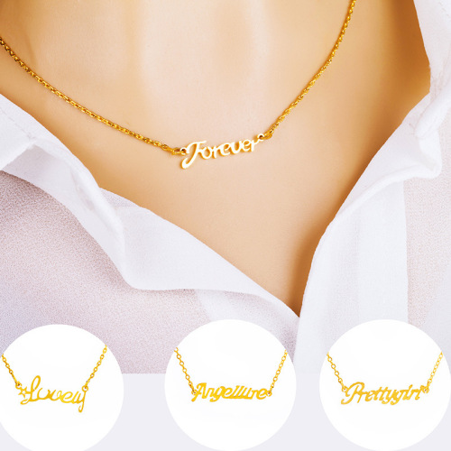 Korean Simple English Gold-Plated Necklace Short Women‘s Letter Clavicle Chain Vietnam Gold Necklace Set