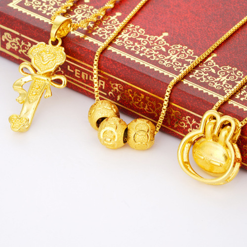 wholesale vietnam gold ruyi necklace three cute rabbit heads simple necklace with necklace
