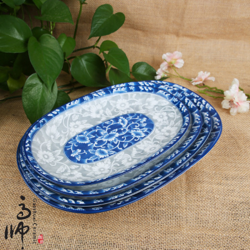 rectangular plate/fish dish hotel tableware blue and white porcelain plate fruit plate bone china tableware customization factory wholesale