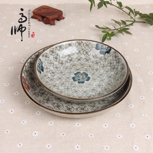 ceramic japanese dish disc 7-inch/8-inch rice plate hand painted underglaze color wholesale
