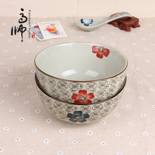Japanese Style Ceramic 6-Inch 7-Inch Noodle Bowl Underglaze Color Noodle Bowl Ceramic Tableware Manufacturer