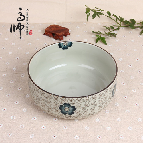8-Inch Rib Bowl Large Soup Bowl New Fashion Glazed Flower Color Bowl Ceramic Tableware Bowl Tableware Gift Can Be Set