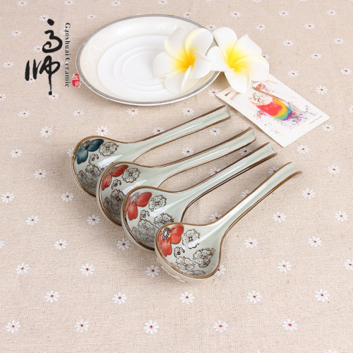 factory Direct Medium Flower Handle Spoon Small Soup Spoon Spoon Chinese Underglaze Tableware Can Be Customized Wholesale