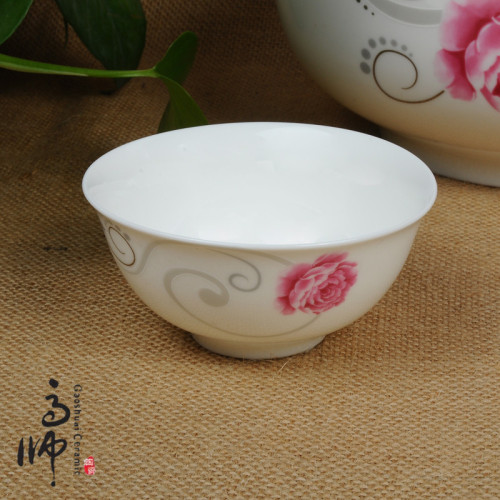 Ceramic Glazed Color Bone China Flower Rose Rice Bowl Reverse Bowl Soup Bowl Jingdezhen Ceramic Tableware Wholesale