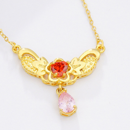 Factory Direct Sales Girls Faux Gold Necklace Vietnam Placer Gold Clavicle Chain Crystal Zircon Gold Plated SUNFLOWER Pendant