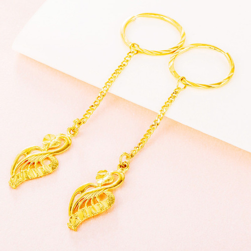 fashion simulation 24k gold earrings women‘s new long phoenix peacock earrings bride wedding jewelry ornament
