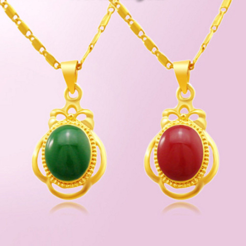 2014 hot sale double epoxy pendant red and green pendant long-lasting color retention anti-allergy fire gold jewelry wholesale