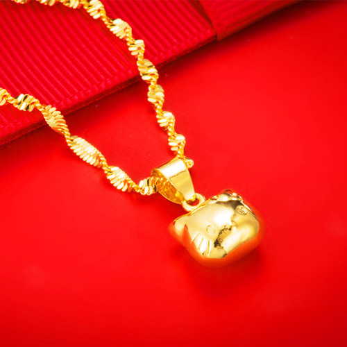 Hot Sale Imitation Gold Necklace Female 3D Hard Pure Gold Hello Kitty Gold Plated Pendant Zodiac Chicken Birth Year Sand Gold Necklace European Coin Gold
