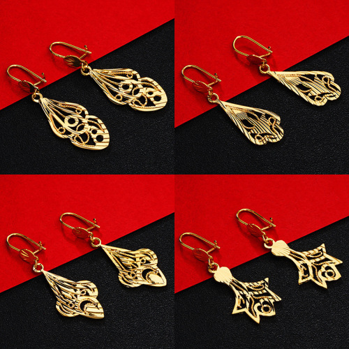 european gold retro ornament color-preserving plated vietnam sand gold brass versatile fashion korean style elegant earrings women