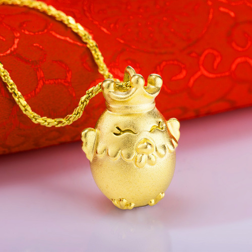 wholesale brass gold plated new year of chicken 3d pendant european coin men‘s and women‘s necklaces small gift make money golden chicken pendant