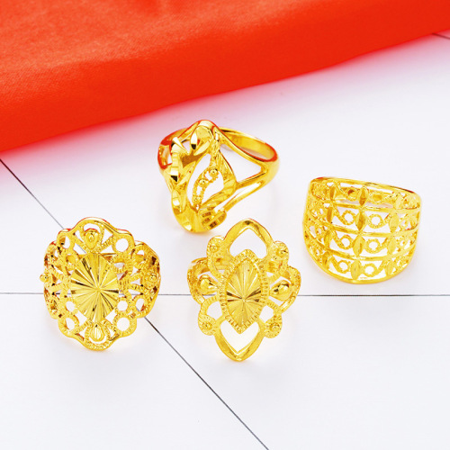 Special Wholesale Ring Sand Gold European Coin Fashion Women‘s Ring Car Flower Cut Flower Large Surface Hollow Ring Minority Ring