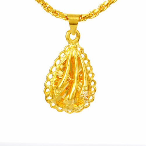 hollow water drops plated 24k real gold clavicle necklace women‘s sand gold pendant european coin pendant bridal imitation gold jewelry