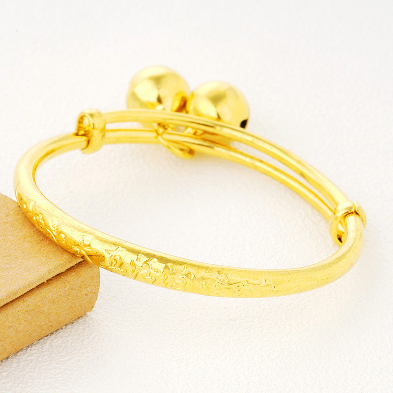 金手镯宝宝带铃铛镀金推拉男女小孩儿童镯子刻字_耳之恋饰品_义乌购