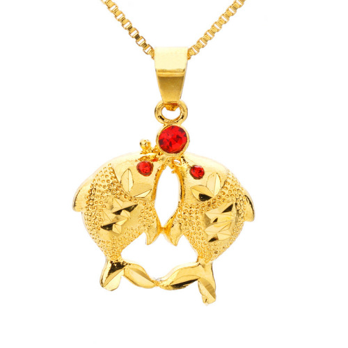 vietnam sand gold parent fish necklace pendant kissing gourami brass gold plated pendant two fish pendants