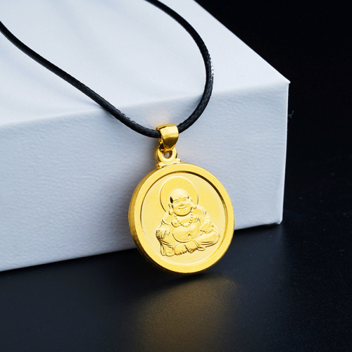 Factory Direct Vietnam Sand Gold round Maitreya Buddha Necklace Pendant Brass Plated Real Gold Necklace 