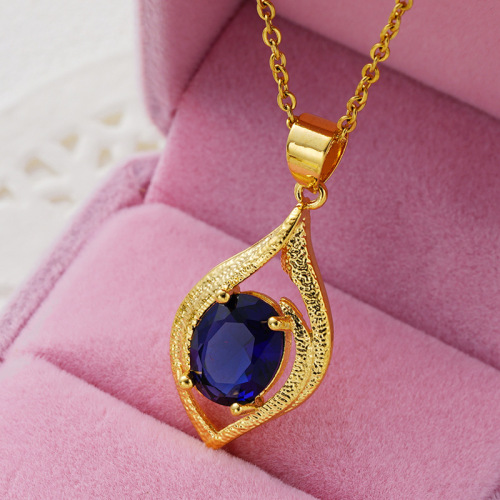 24K Gold Plated Color Zircon Short Necklace Clavicle Necklace Women‘s Ethnic Style Vietnam Placer Gold Necklace Factory Direct Sales
