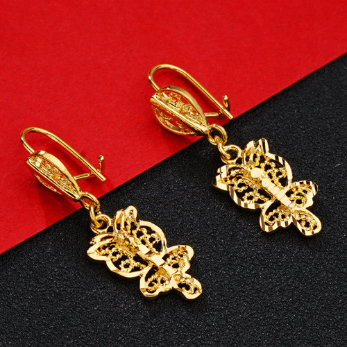 Pure Yellow Copper Plating 24K Color Protection Gold Korean Version Fashion Long Beard Earrings Vietnam Sand Gold Earrings Earrings Wedding 