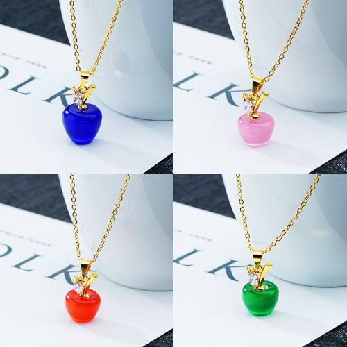 Foreign Trade Opal Diamond Apple Gold-Plated Necklace Christmas Eve Christmas Eve Fruit Alluvial Gold Pendant Necklace