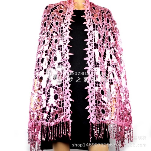autumn and winter new water soluble sequins lace embroidery ethnic style tassel scarf shawl wrap scarf