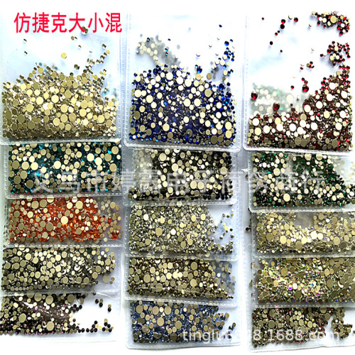 Exclusive for Cross-Border Imitation Czech Manicure Jewelry Color Size Mixed Glass Stone Rhinestone DIY Nail Ornament 34 Colors